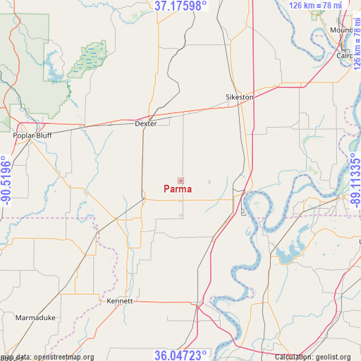 Parma on map