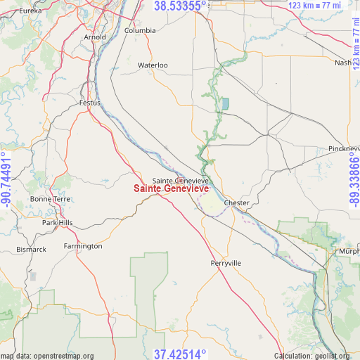 Sainte Genevieve on map