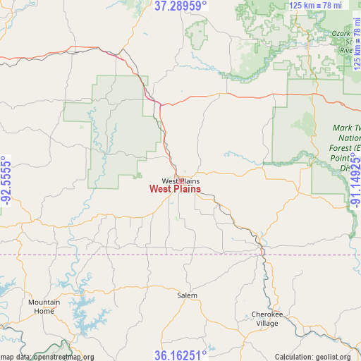 West Plains on map