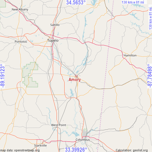 Amory on map