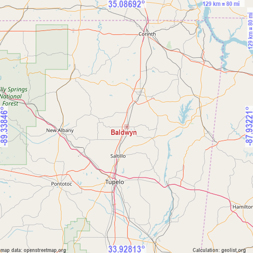 Baldwyn on map