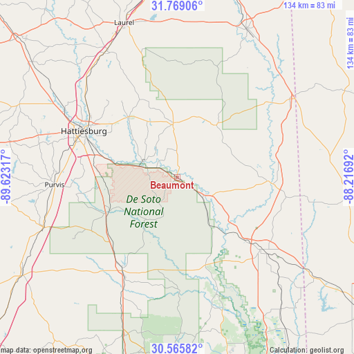 Beaumont on map