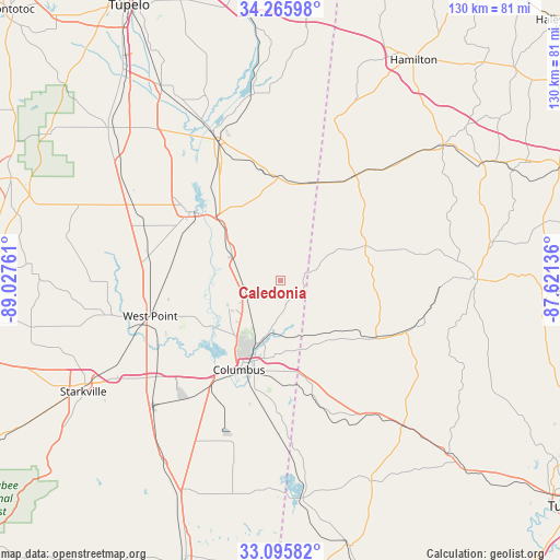 Caledonia on map