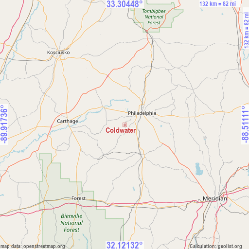 Coldwater on map