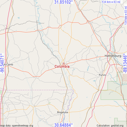 Columbia on map