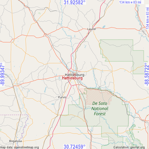 Hattiesburg on map