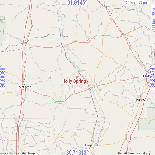 Holly Springs on map