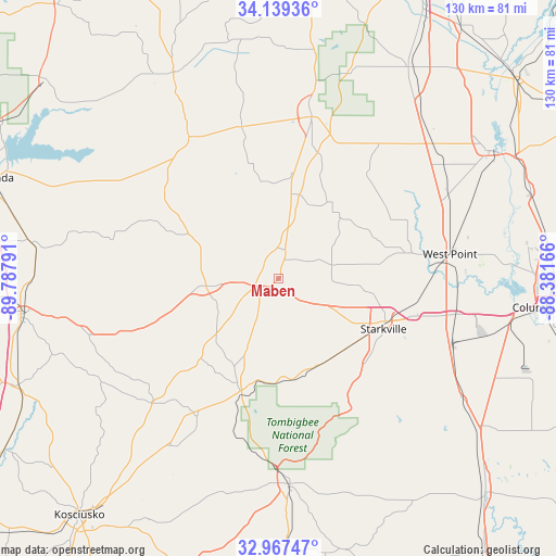 Maben on map