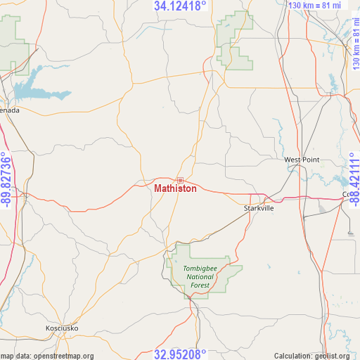 Mathiston on map