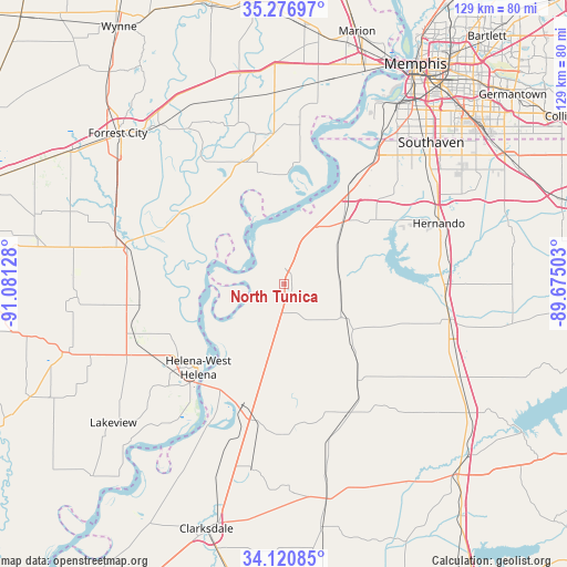 North Tunica on map