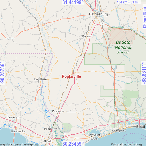 Poplarville on map