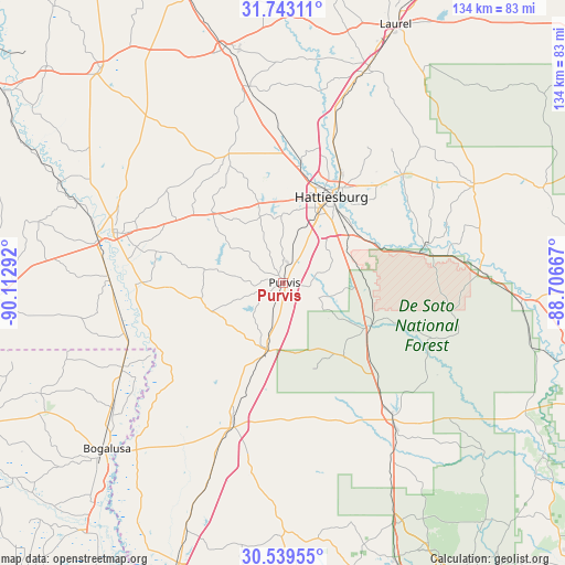 Purvis on map