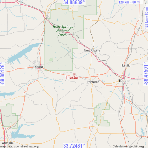 Thaxton on map