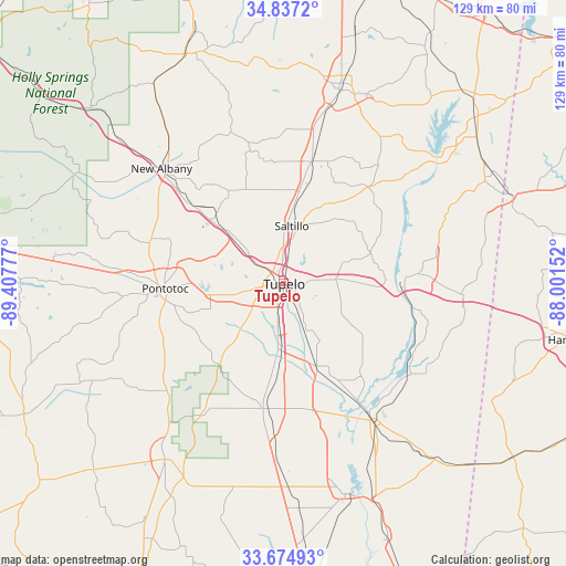 Tupelo on map