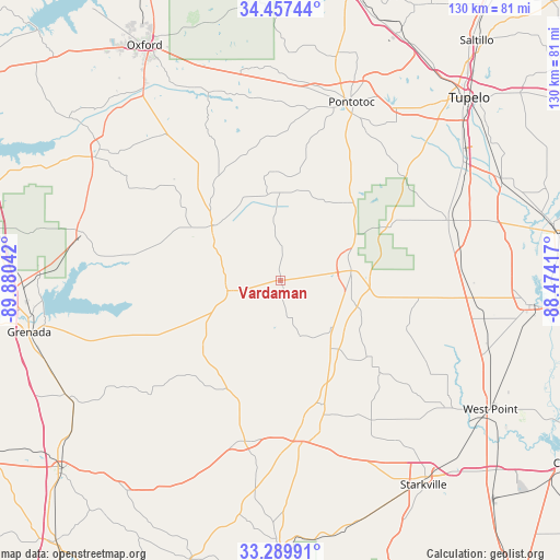 Vardaman on map