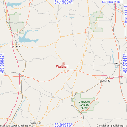 Walthall on map