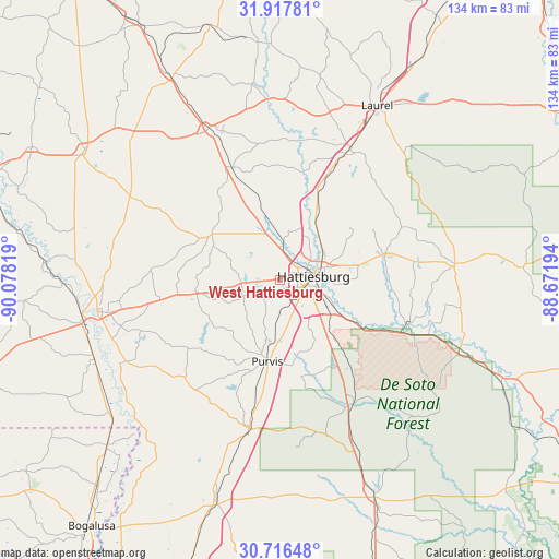 West Hattiesburg on map