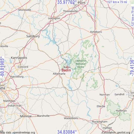 Badin on map