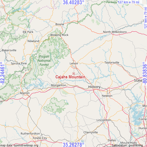 Cajahs Mountain on map