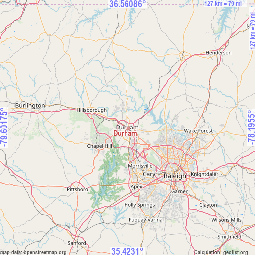 Durham on map