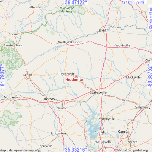 Hiddenite on map