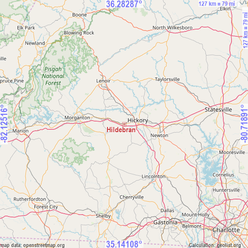 Hildebran on map