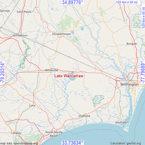 Lake Waccamaw on map