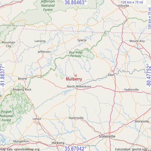 Mulberry on map