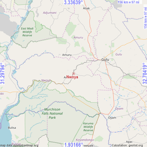 Nwoya on map