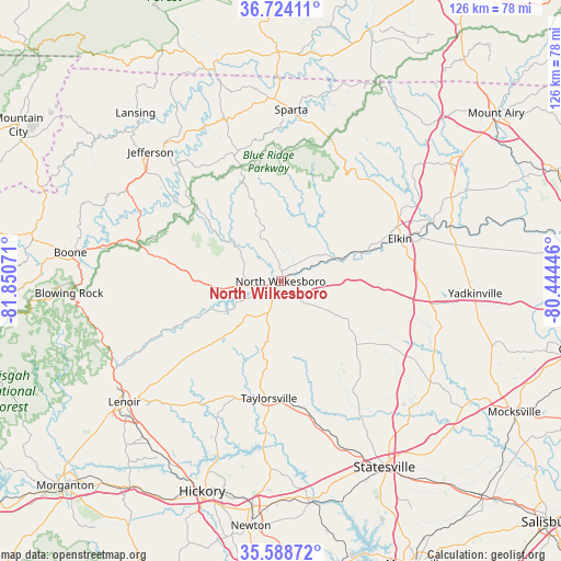 North Wilkesboro on map