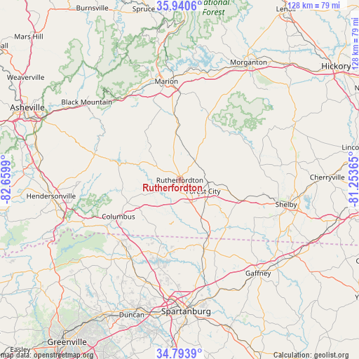 Rutherfordton on map