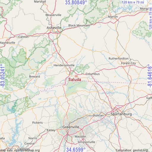 Saluda on map