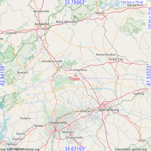 Tryon on map