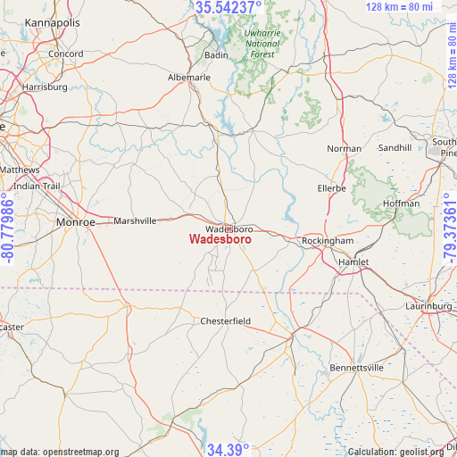 Wadesboro on map