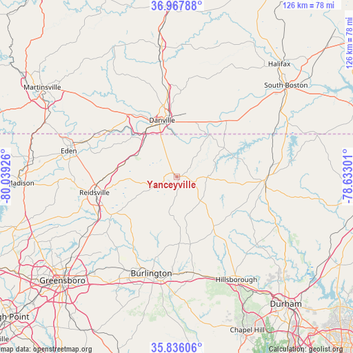Yanceyville on map