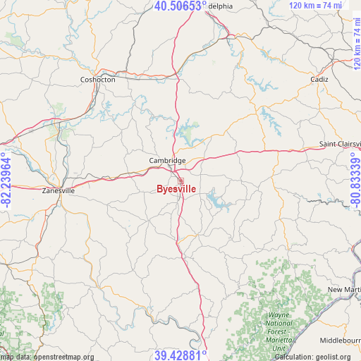 Byesville on map