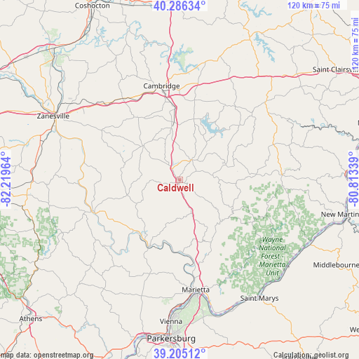 Caldwell on map