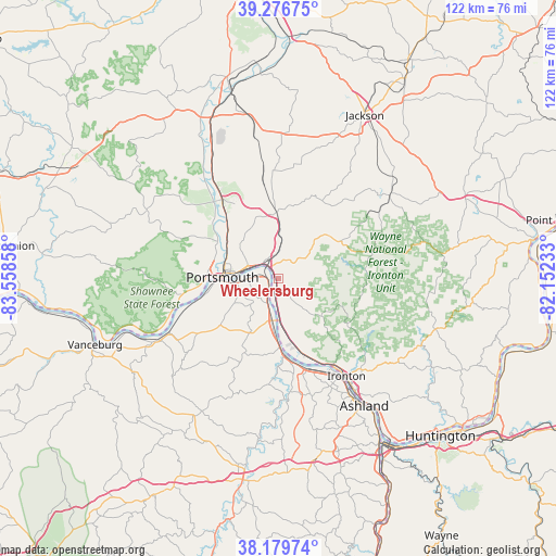 Wheelersburg on map