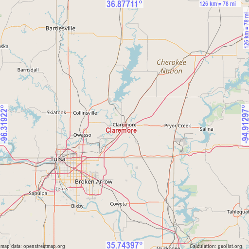 Claremore on map