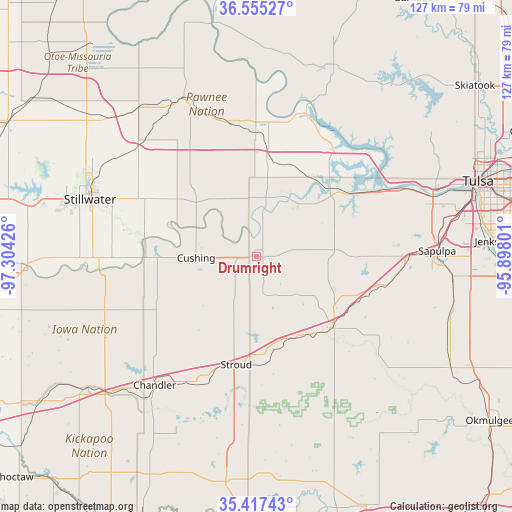 Drumright on map