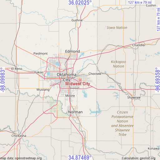 Midwest City on map