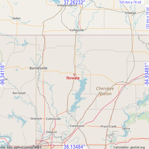 Nowata on map