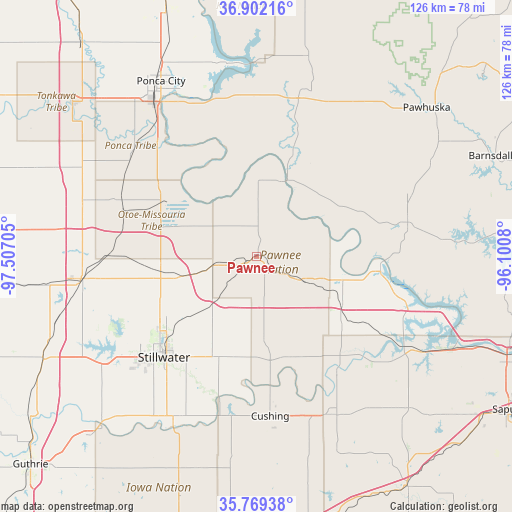 Pawnee on map