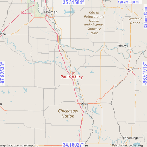 Pauls Valley on map