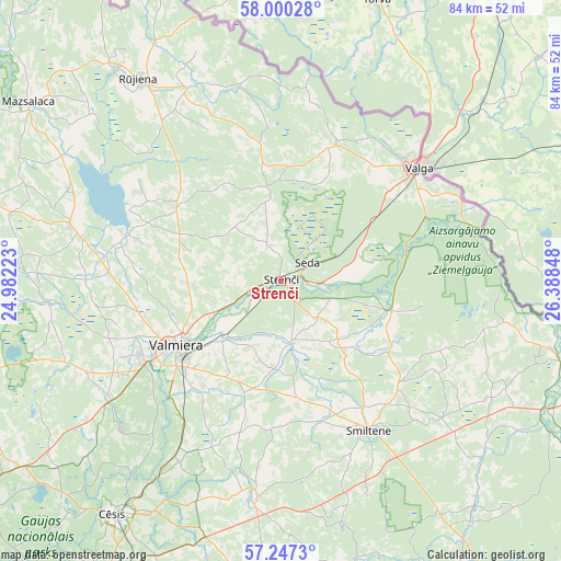 Strenči on map