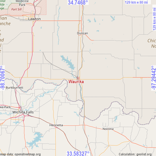 Waurika on map