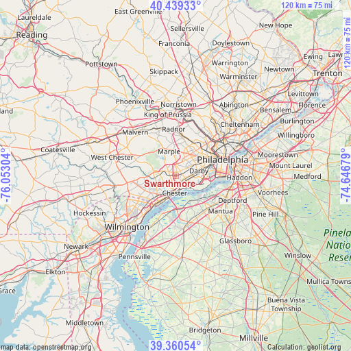 Swarthmore on map
