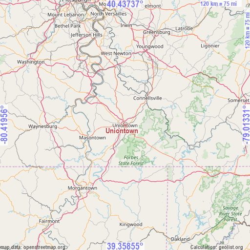 Uniontown on map