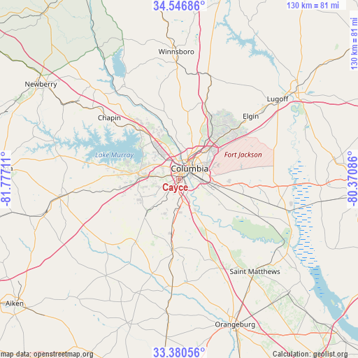 Cayce on map