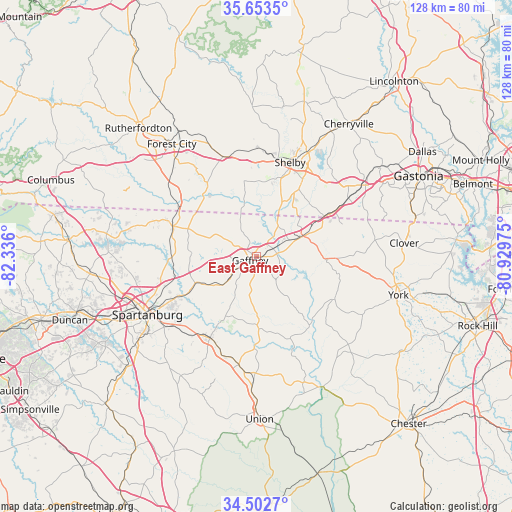 East Gaffney on map